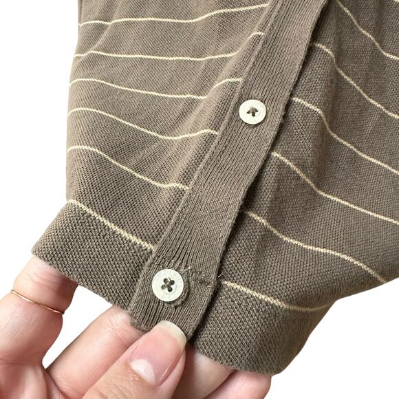 Vintage Lauren Ralph Lauren 100% Cotton Stripped Brown 3/4 Sleeve Cardigan Sz Lg - Picture 9 of 9